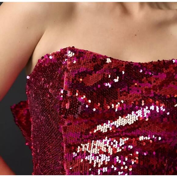 Hutch Hot Pink Sequin Strapless Crop Top  Size 6, Bow Tie Accent NEW - Picture 4 of 12